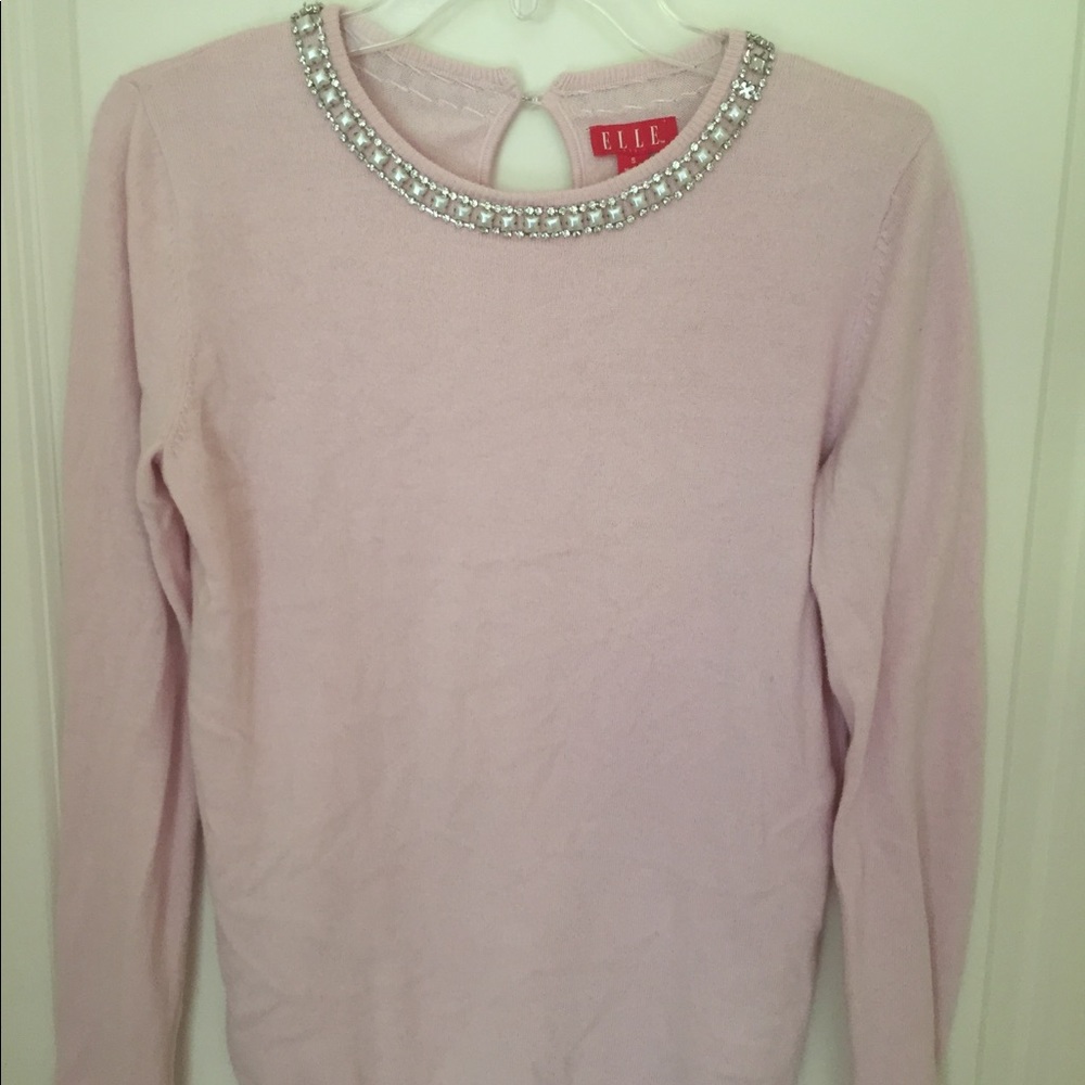 Pale pink, beaded collar sweater